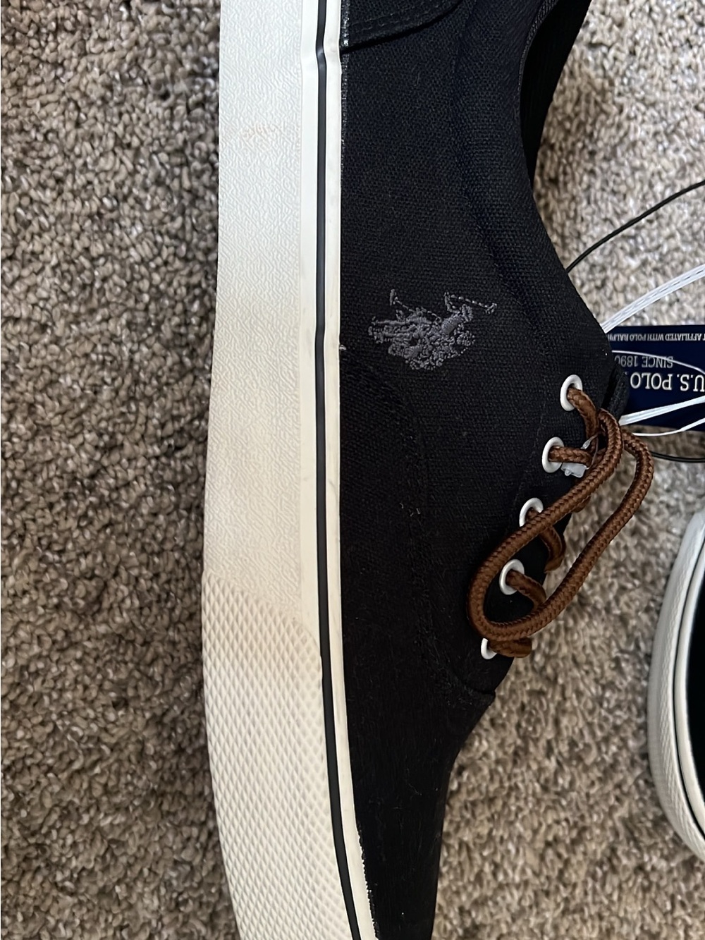 U.S. Polo Assn. Black Canvas Sneakers with White Sole and Brown Laces